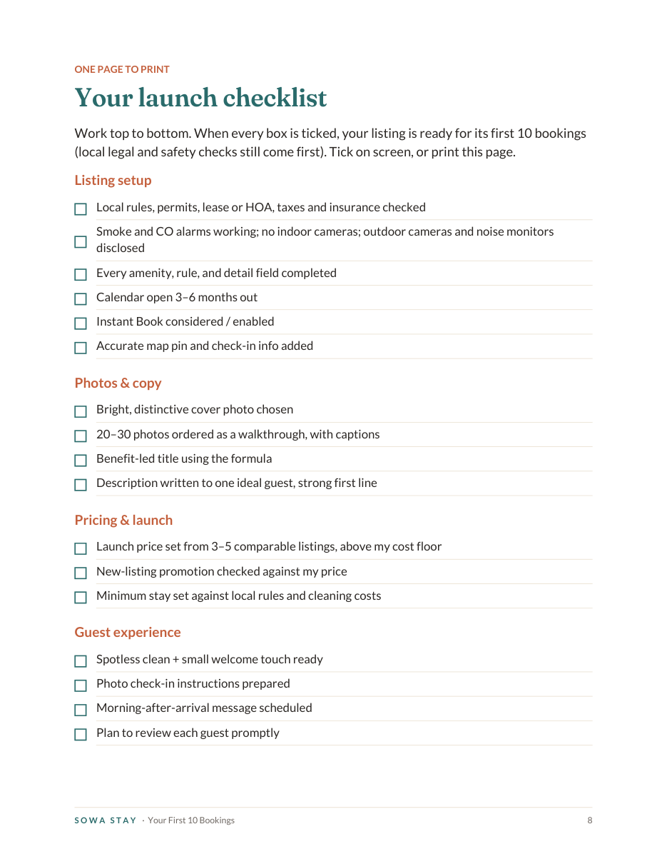 One-page launch checklist