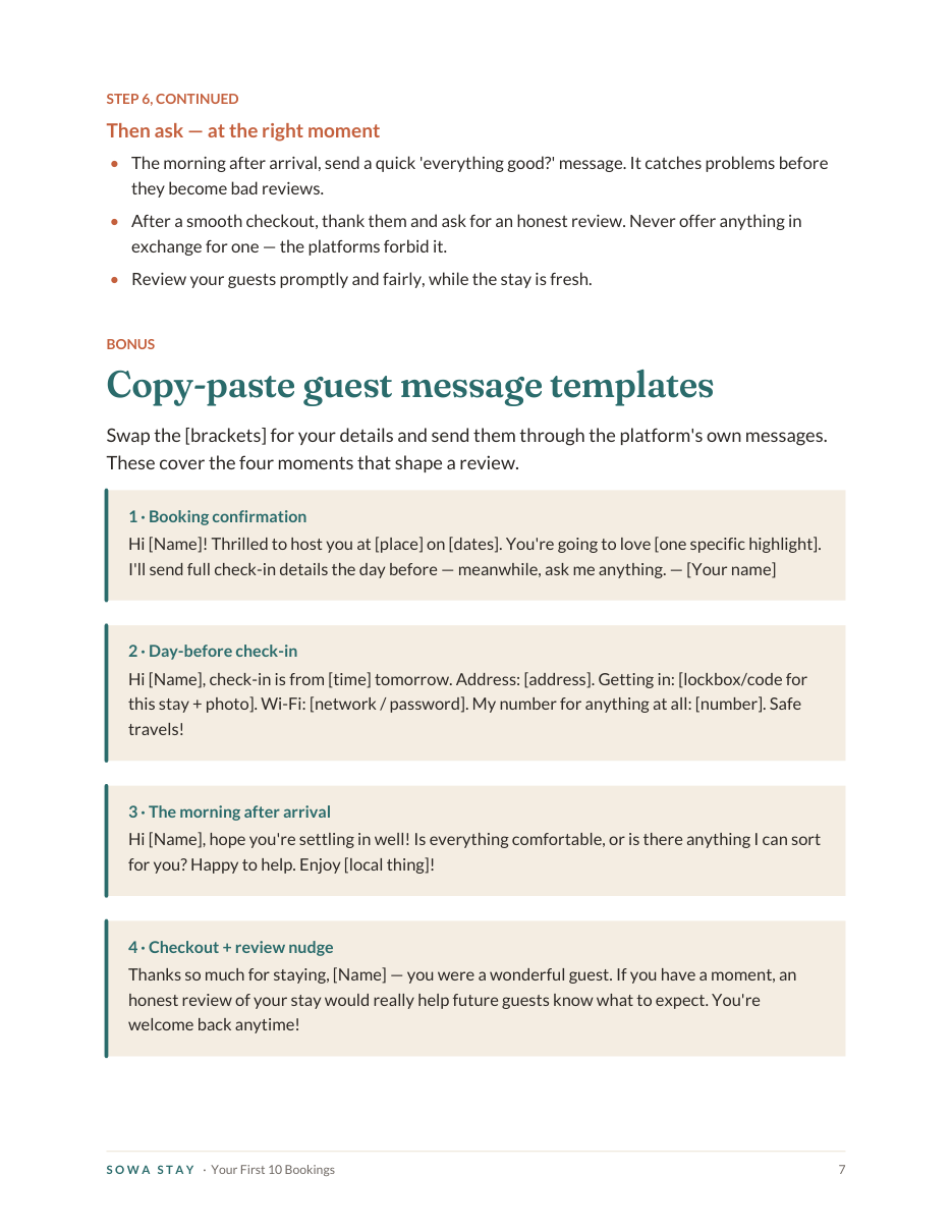 Four guest message templates